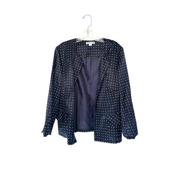 Pendleton Blazer Blue Polka Dot Open Front Silk Blend Office Work Career Size 16 - Picture 1 of 11